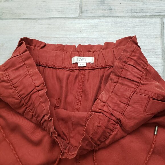 Loft Paper Bag Shorts Women's Burnt Orange Lyocell Drawstring Casual Pull On M - Picture 3 of 5